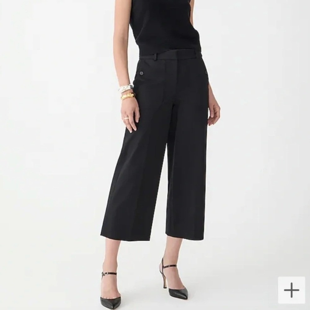 J. CREW Sydney Cropped Wide-Leg Black Trouser Pant BF404